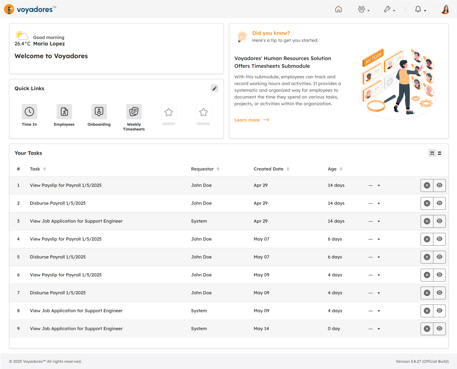 Voyadores dashboard