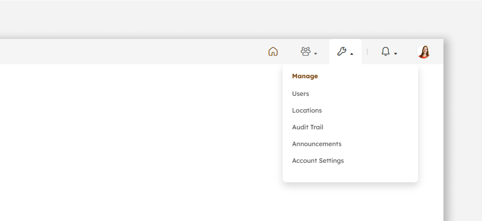 Administrator's manage menu