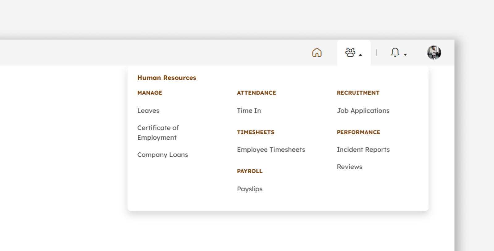 Employee's human resources menu