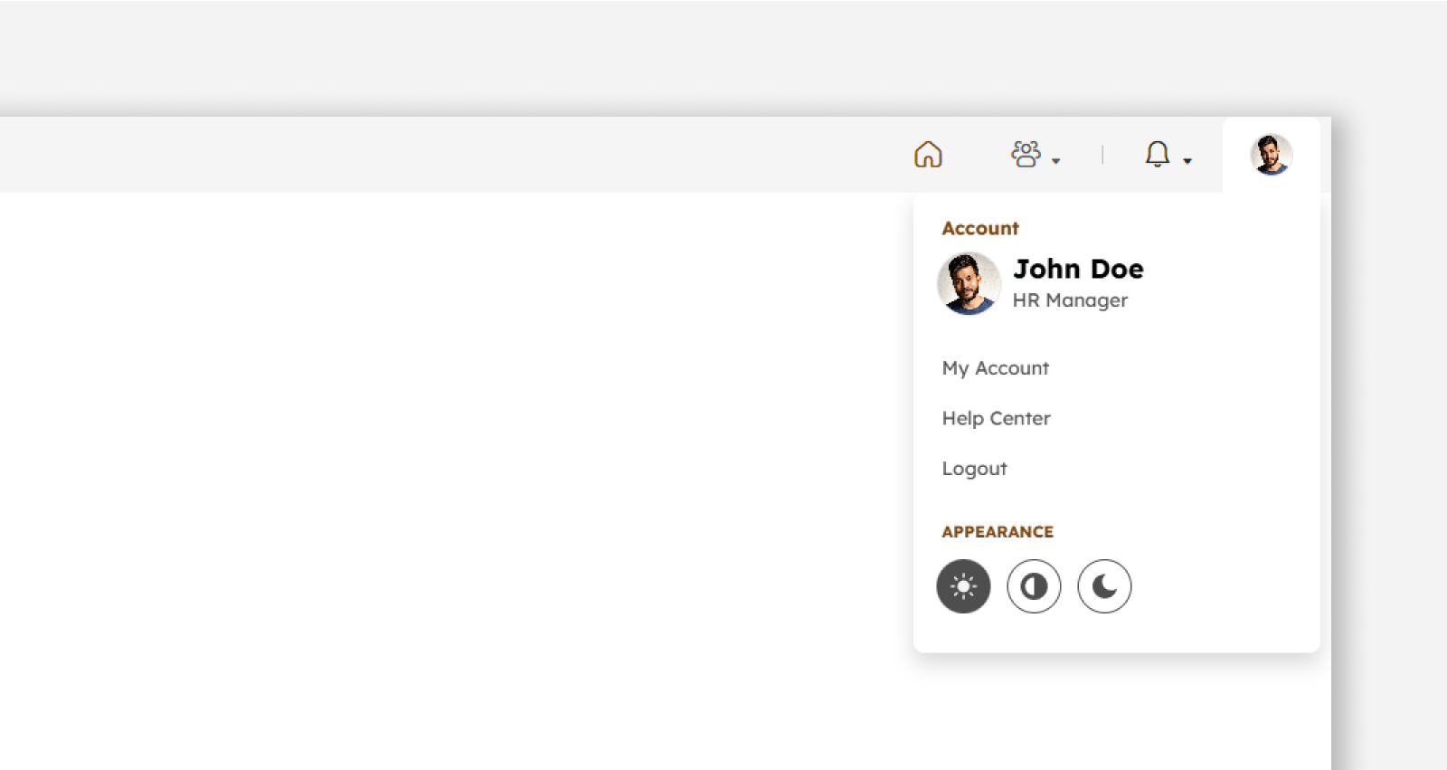 Administrator's account menu