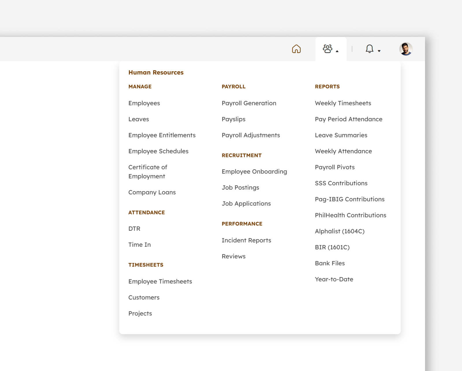 HR Manager's human resources menu